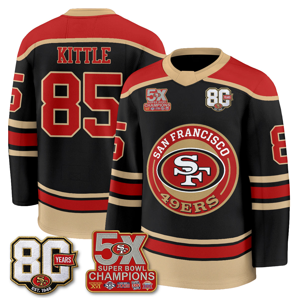 San Francisco 49ers 4X Champs Hockey Jersey - Stitched