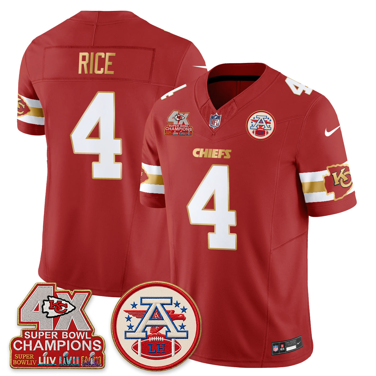KC 4X Champs Gold Edition Vapor Jersey - Stitched