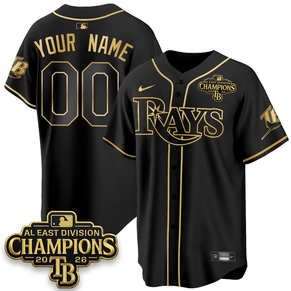TB 2026 AL East Champs Gold Edition Custom Vapor Jersey - Stitched