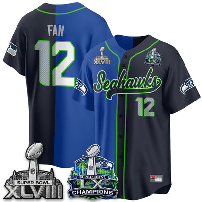 Seattle Seahawks S.Bowl Champs Split Baseball Vapor Jersey V1- Stitched