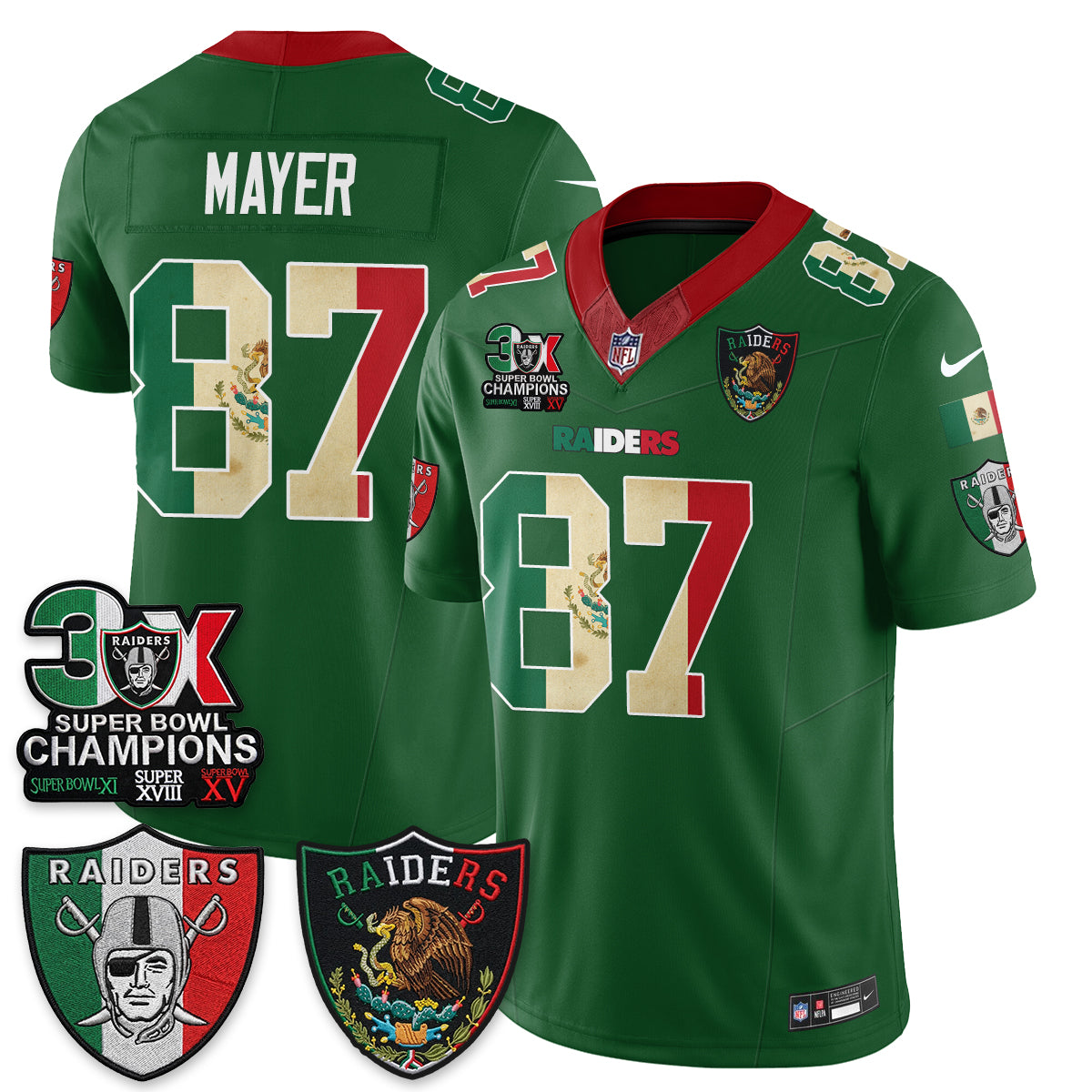 Las Vegas Raiders 3X Champs Mexico Edition Vapor Jersey - Stitched