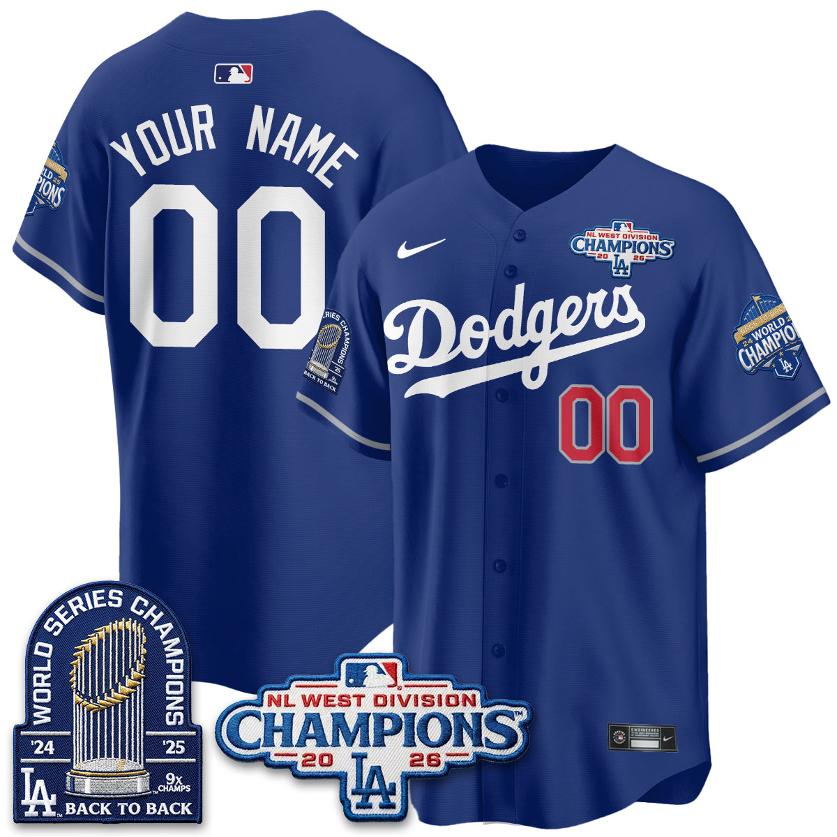 Los Angeles Dodgers 2026 NL West Champs Vapor Custom Jersey- Stitched
