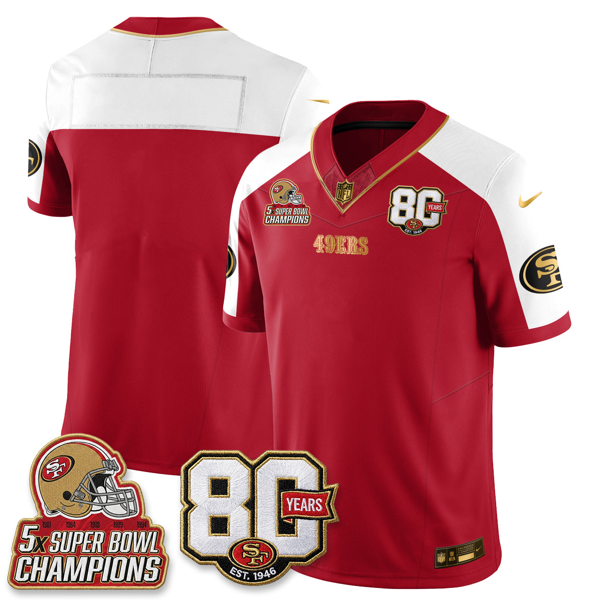 San Francisco 49ers 80 Years & 5X Champs Vapor Jersey - Stitched