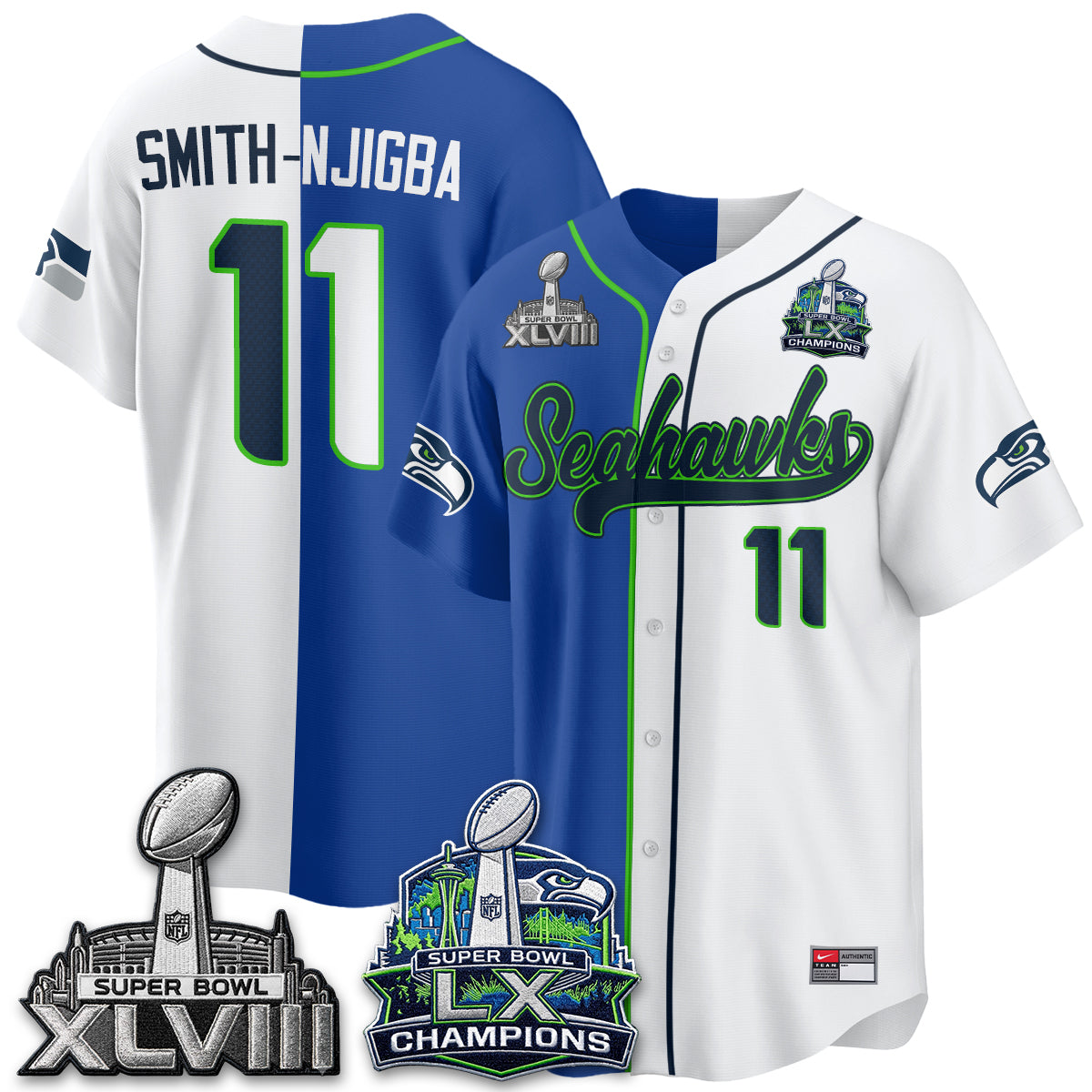 Seattle Seahawks S.Bowl Champs Split Baseball Vapor Jersey V1- Stitched