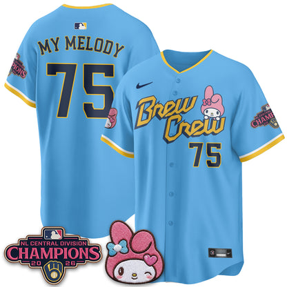 Milwaukee Brewers NL Central Champs x Pink Sanrio Friend  Vapor Jersey - Stitched
