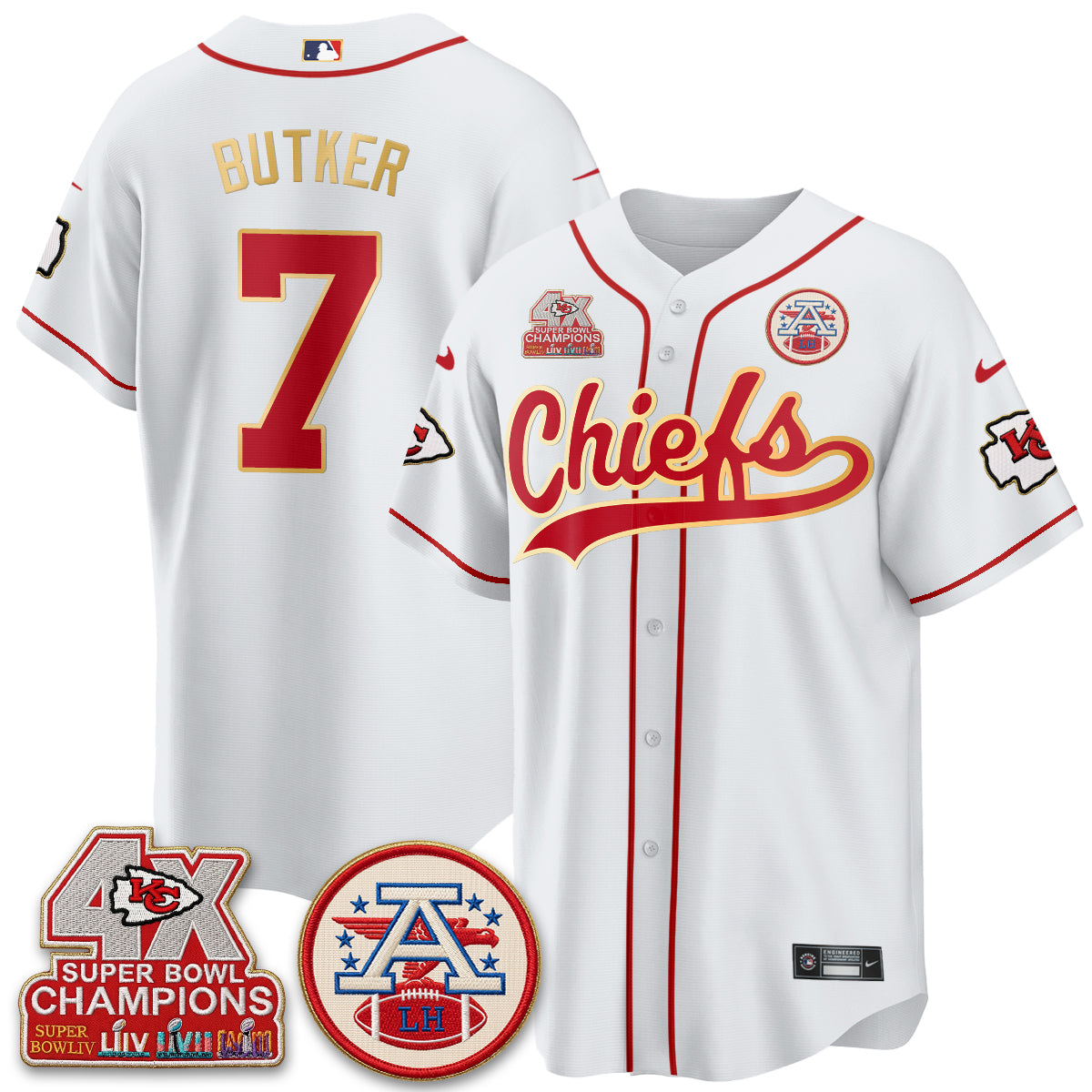 Kansas City Chiefs 4X Champs Gold Trim Edition Vapor Baseball Jersey - Stitched