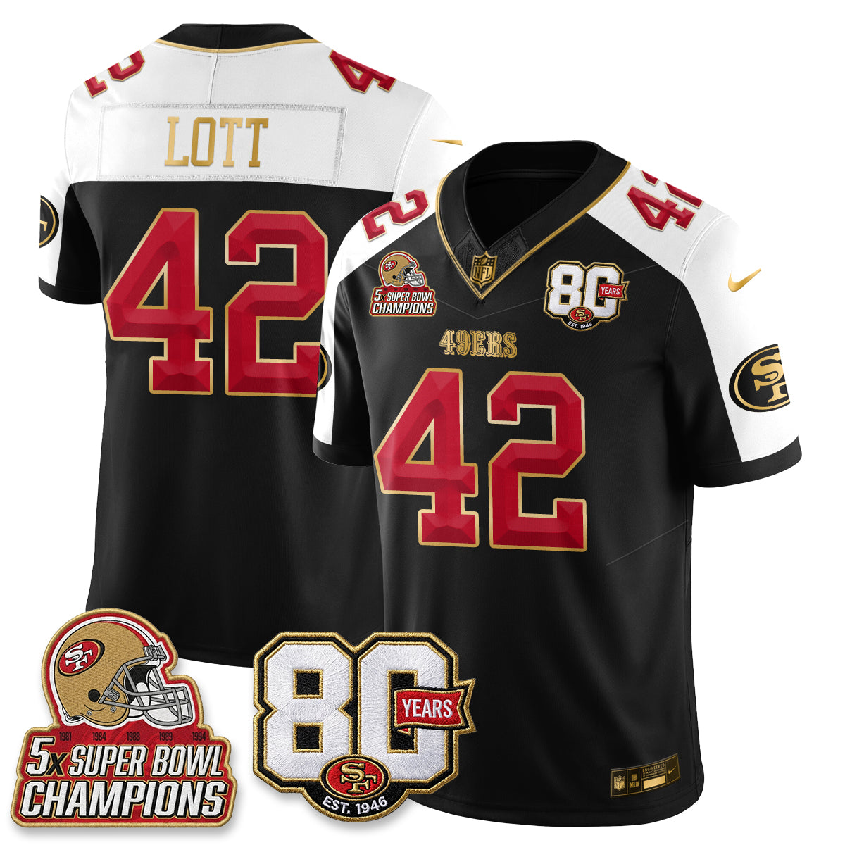 San Francisco 49ers 80 Years & 5X Champs Vapor Jersey - Stitched