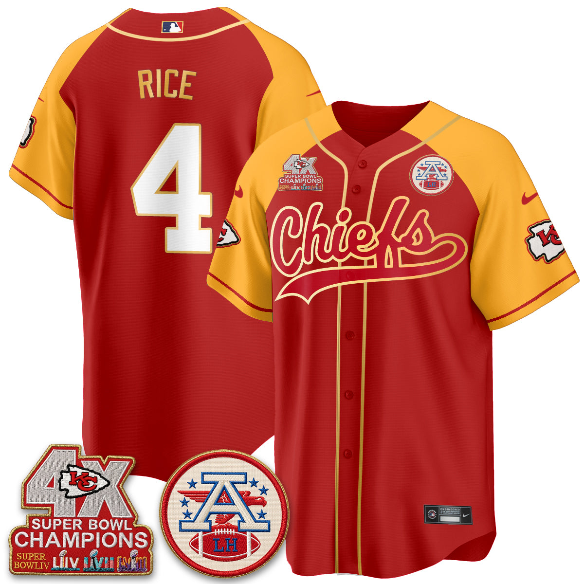 Kansas City Chiefs 4X Champs Gold Trim Edition Vapor Baseball Jersey - Stitched