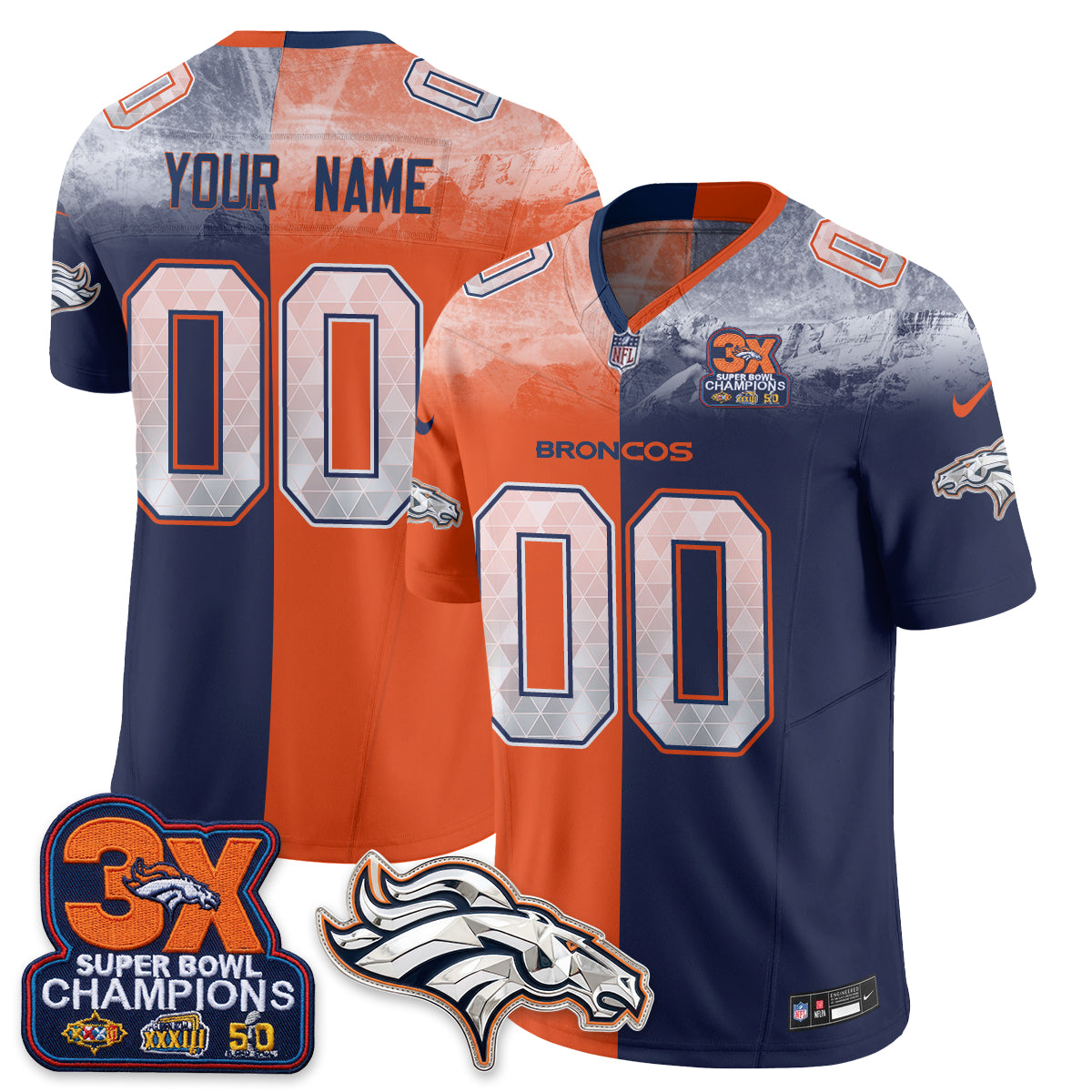 DEN Mile High Split Edition Vapor Custom Jersey - Stitched