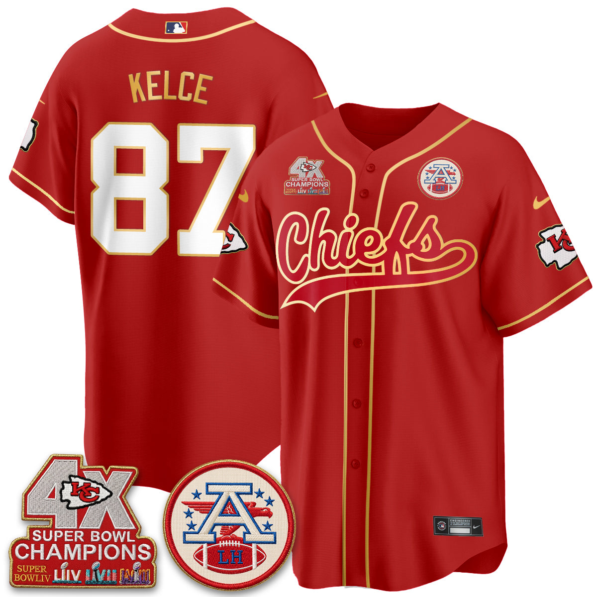 Kansas City Chiefs 4X Champs Gold Trim Edition Vapor Baseball Jersey - Stitched