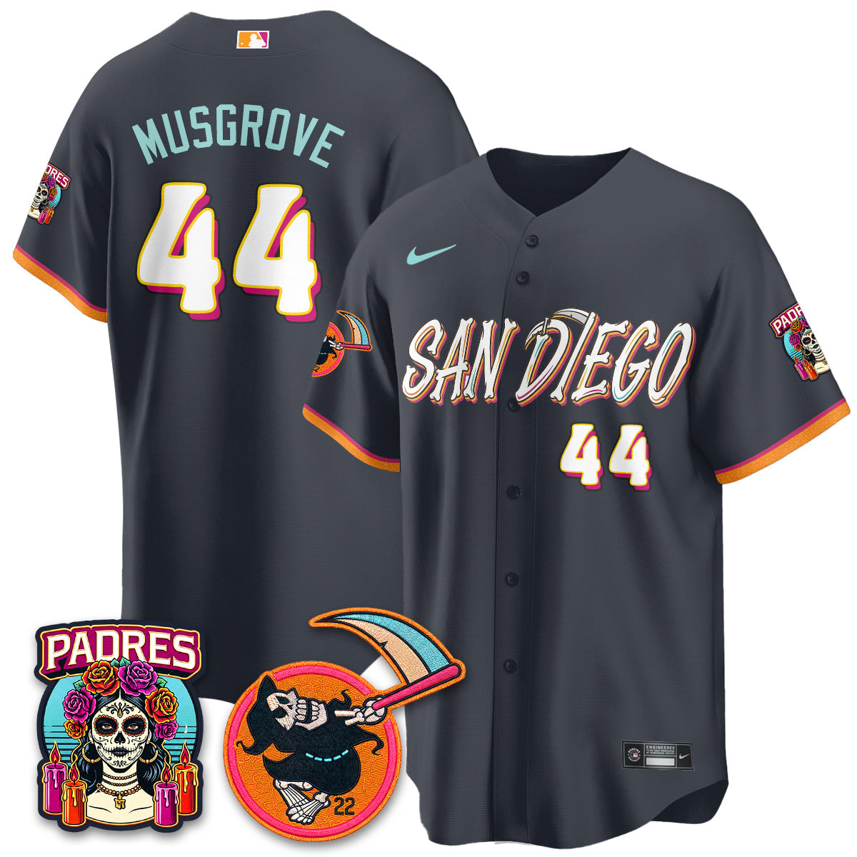 San Diego Padres x Grim Reaper Vapor Jersey - Stitched