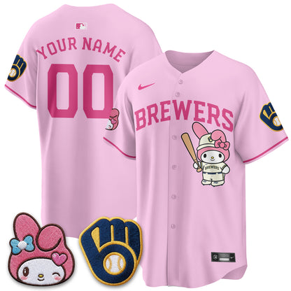 Milwaukee Brewers x Pink Sanrio Friend Edition Vapor Custom Jersey - Stitched