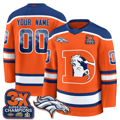 Denver Broncos Fan Gear Edition Custom Hockey Jersey - Stitched
