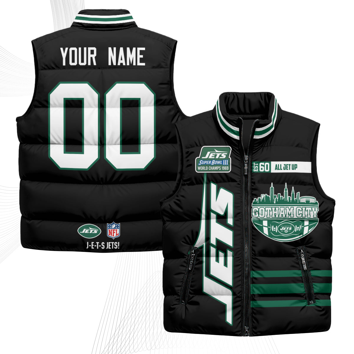NYJ Gotham City Custom Puffer Vest - Printed