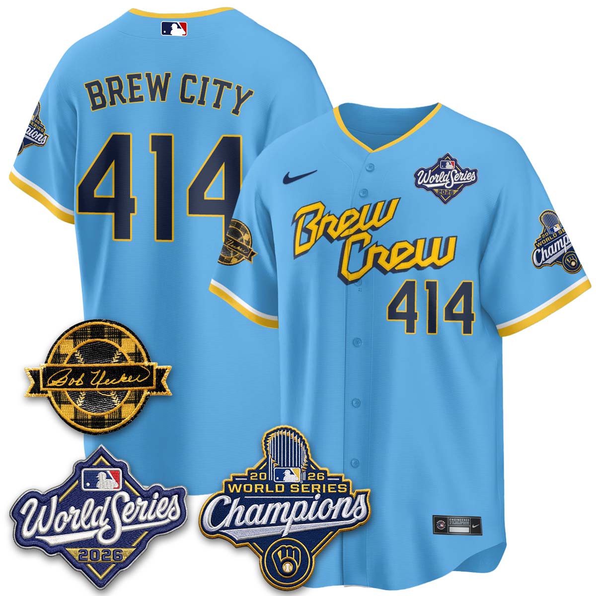 Milwaukee Brewers 2026 WS Champions - Bob Uecker Patch Vapor Jersey - Stitched