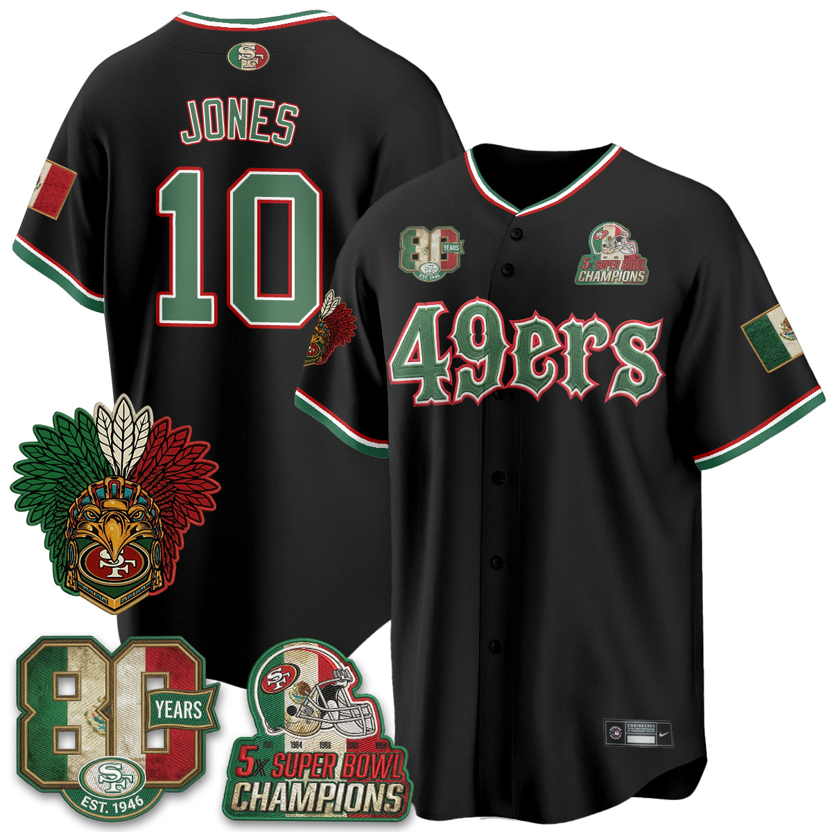 San Francisco 49ers Mexico Edition Baseball Vapor Jersey - Stitched