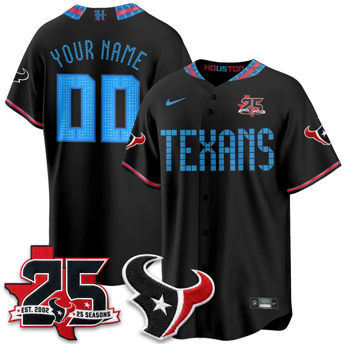 Houston Texans 2026 Rivalries Baseball Vapor Custom Jersey - Stitched