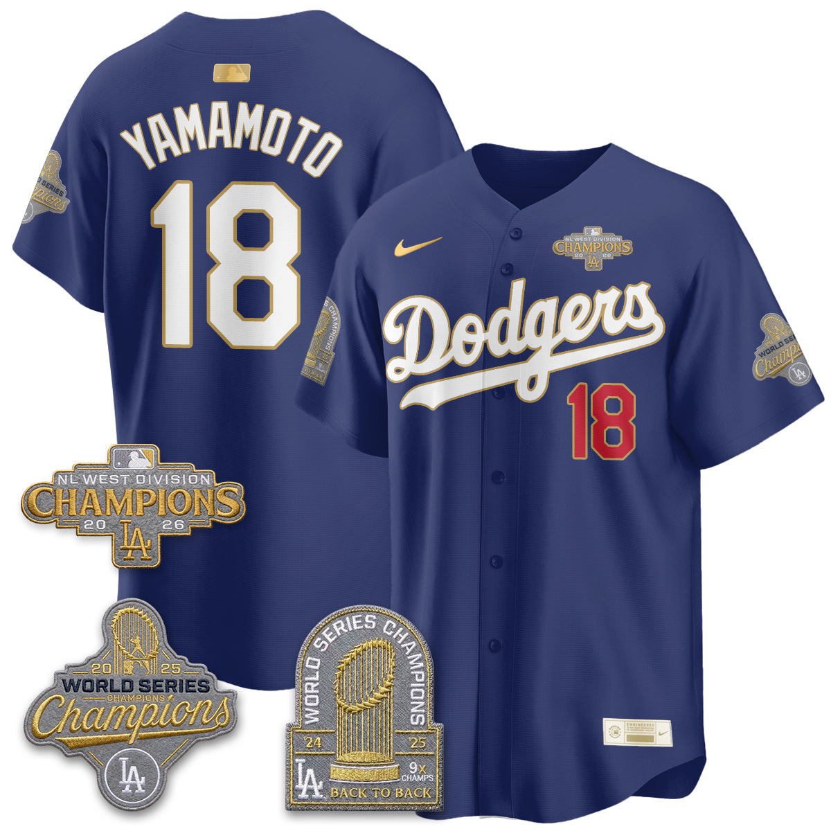Los Angeles Dodgers 2026 NL West Champs Gold Vapor Jersey- Stitched