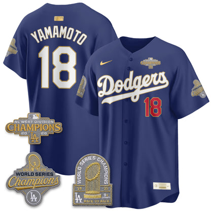 Los Angeles Dodgers 2026 NL West Champs Gold Vapor Jersey- Stitched