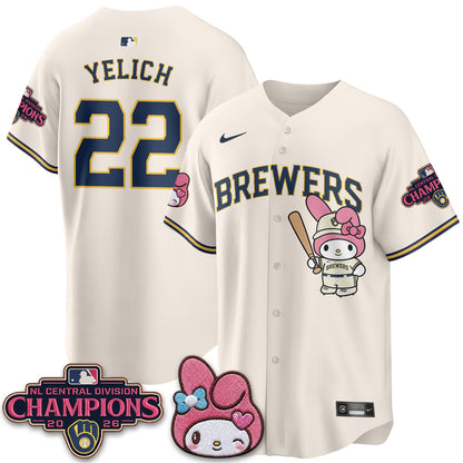 Milwaukee Brewers NL Central Champs x Pink Sanrio Friend  Vapor Jersey - Stitched