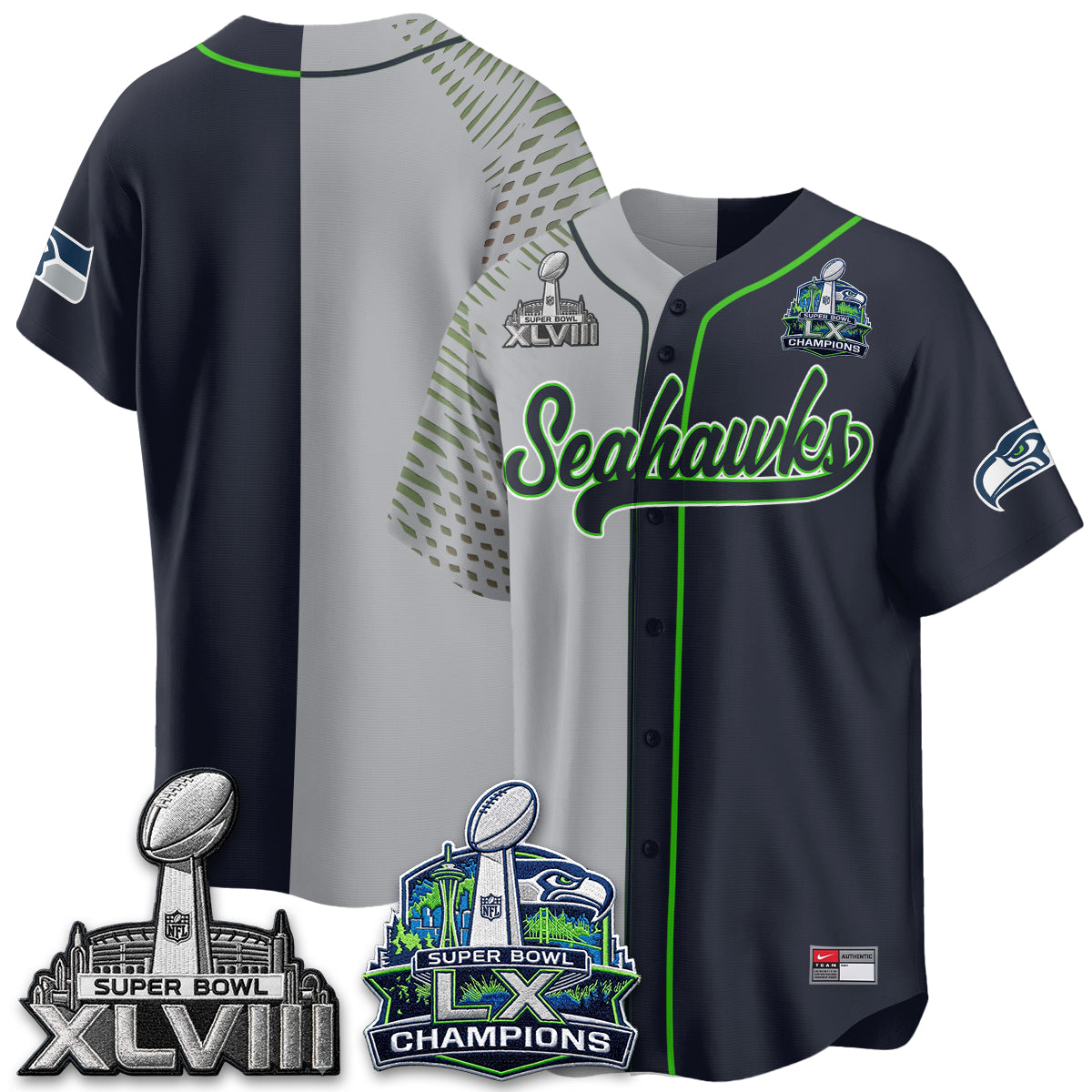 Seattle Seahawks S.Bowl Champs Split Baseball Vapor Jersey V1- Stitched