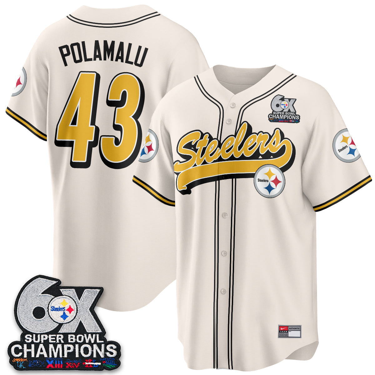 Pittsburgh Steelers 6x SBowl Baseball Vapor Jersey - Stitched
