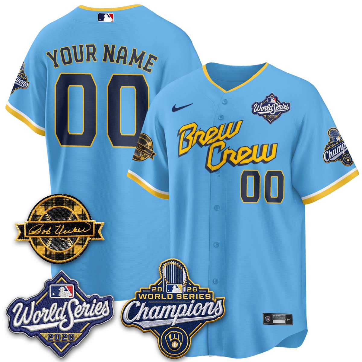Milwaukee Brewers 2026 WS Champions - Bob Uecker Patch Custom Vapor Jersey - Stitched