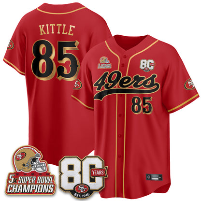 San Francisco 49ers 80 Years & 5X Champs Vapor Baseball Jersey - Stitched