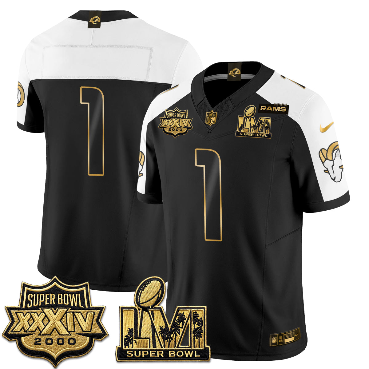 LAR SBowl Champs Gold Vapor Jersey - Stitched