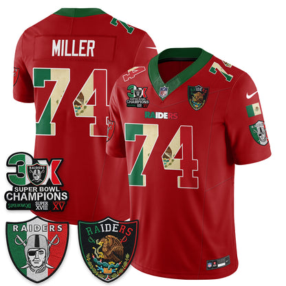 Las Vegas Raiders 3X Champs Mexico Edition Vapor Jersey - Stitched