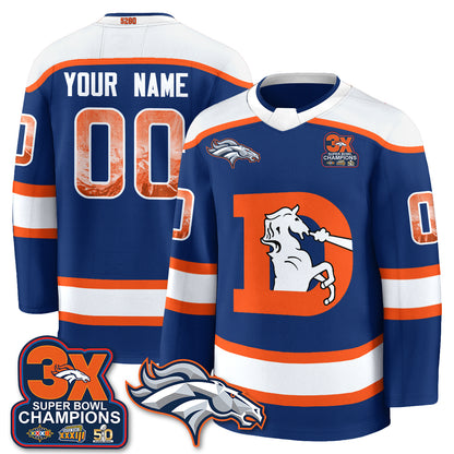 Denver Broncos Fan Gear Edition Custom Hockey Jersey - Stitched