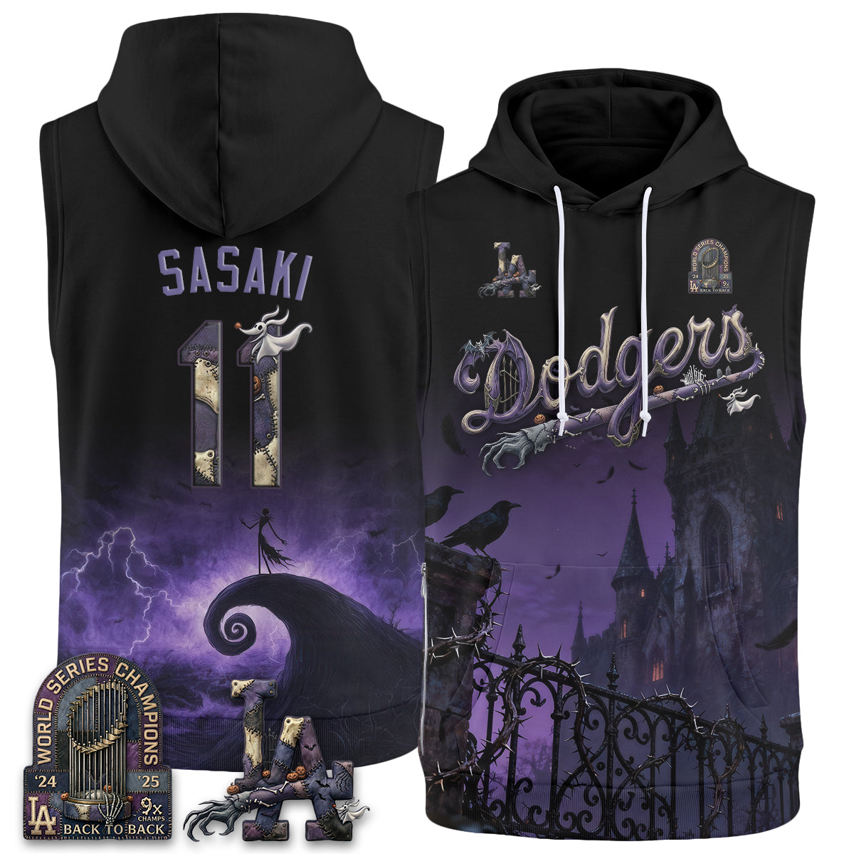 Los Angeles Dodgers Nightmare Edition Sleeveless Hoodie Tank Top - Printed