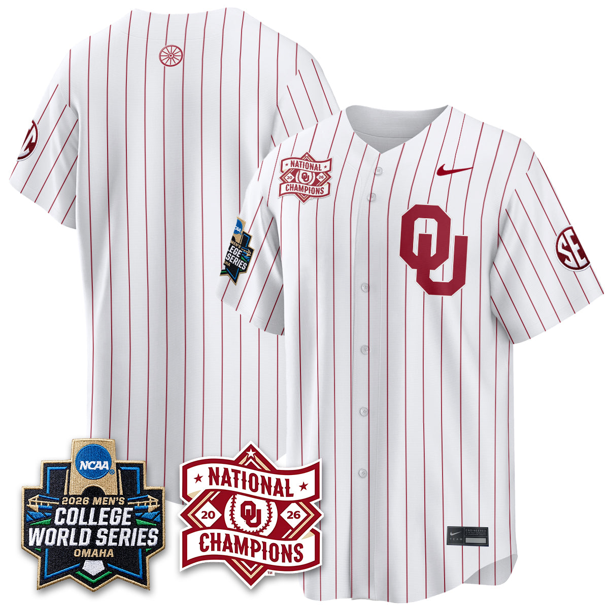 Oklahoma Sooners Nike 2026 NCAA Baseball Men's College World Series Champions Vapor Jersey - Stitched
