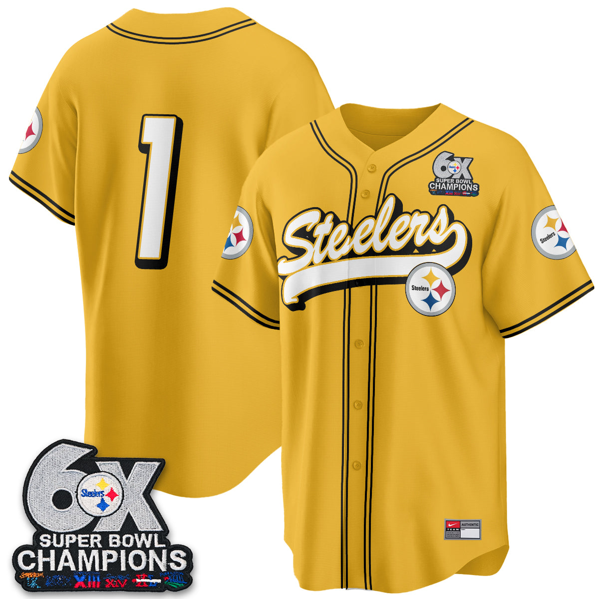 Pittsburgh Steelers 6x SBowl Baseball Vapor Jersey - Stitched