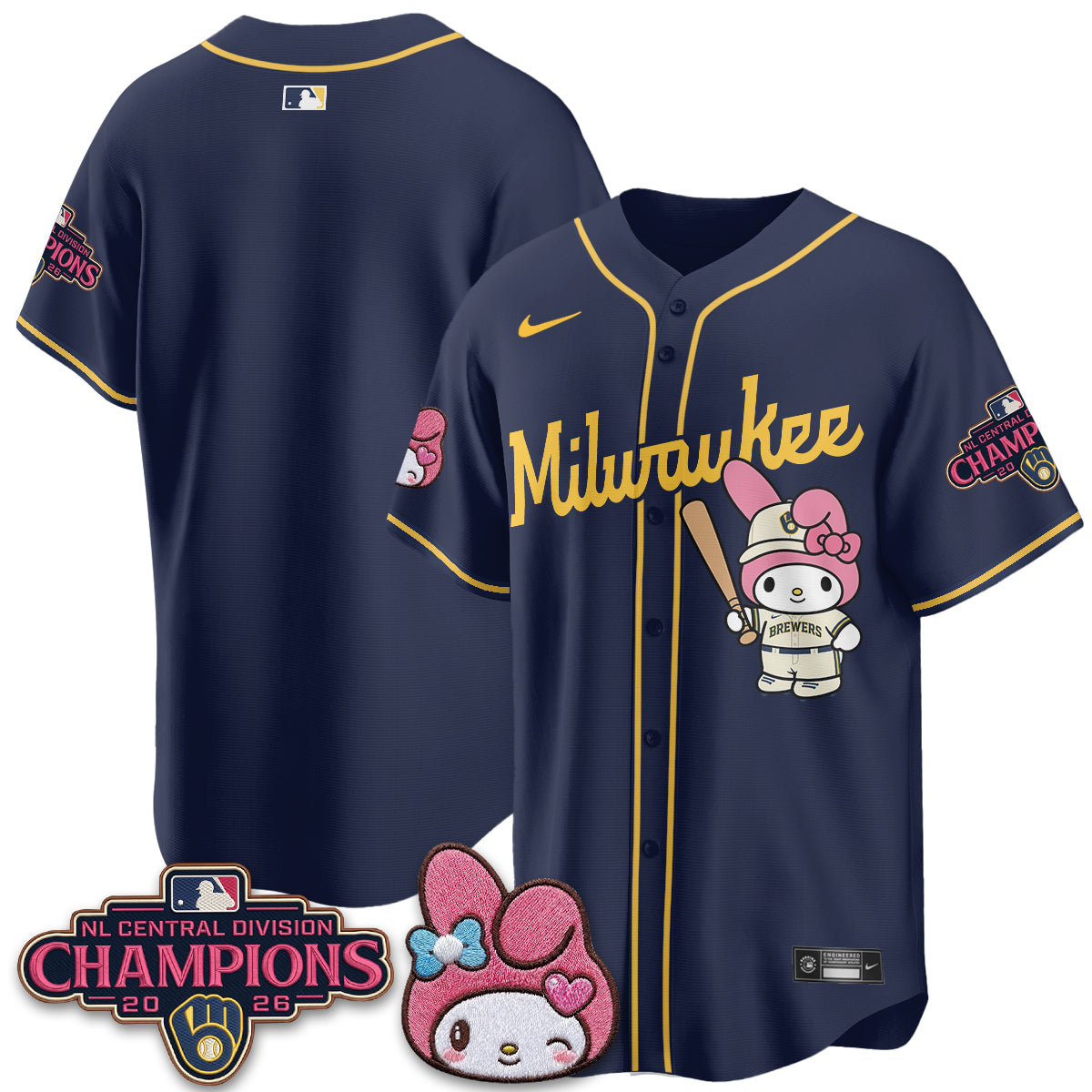 Milwaukee Brewers NL Central Champs x Pink Sanrio Friend  Vapor Jersey - Stitched