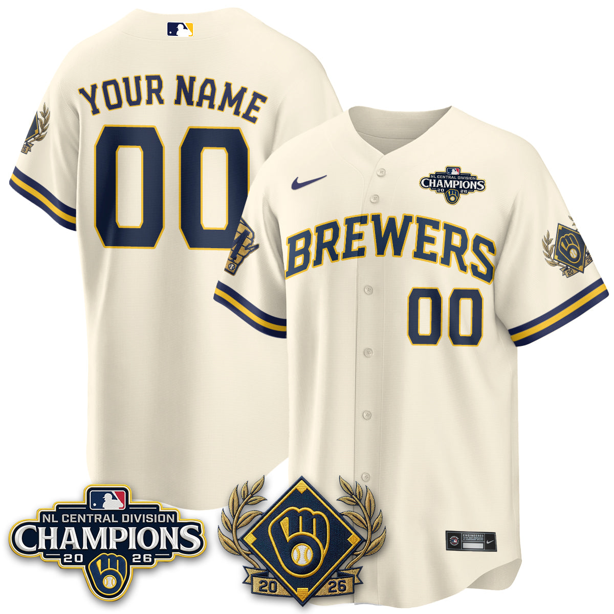 Milwaukee Brewers 2026 NL Division Champs Vapor Custom Jersey - Stitched