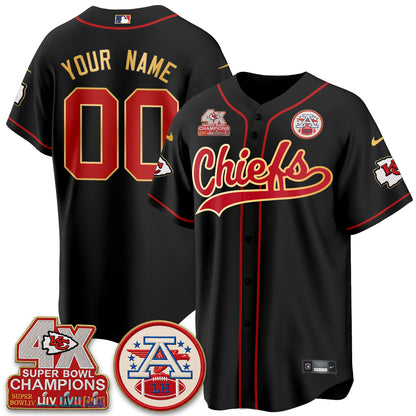 Kansas City Chiefs 4X Champs Gold Trim Edition Vapor Custom Baseball Jersey - Stitched