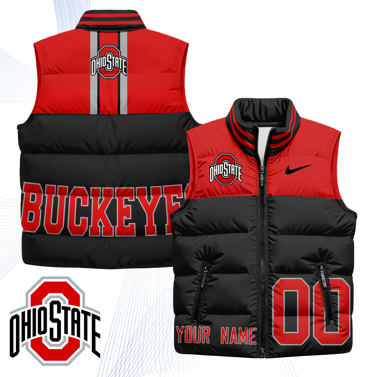 Ohio State Buckeyes Game Day Power Custom Puffer Vest - Printed