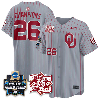 Oklahoma Sooners Nike 2026 NCAA Baseball Men's College World Series Champions Vapor Jersey - Stitched