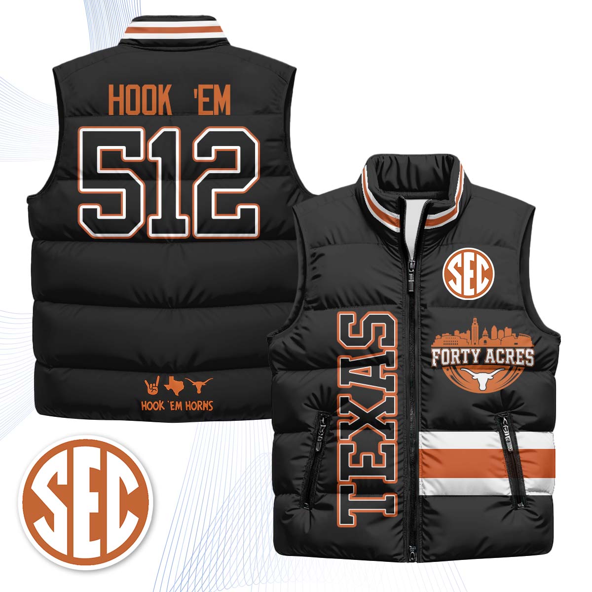 TEX "Forty Acres" Puffer Vest - Printed
