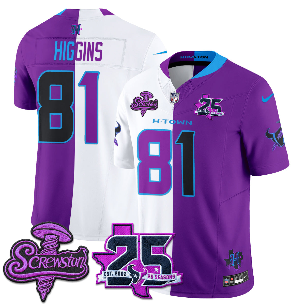 Houston Texans DJ Screw Split Vapor Jersey - Stitched