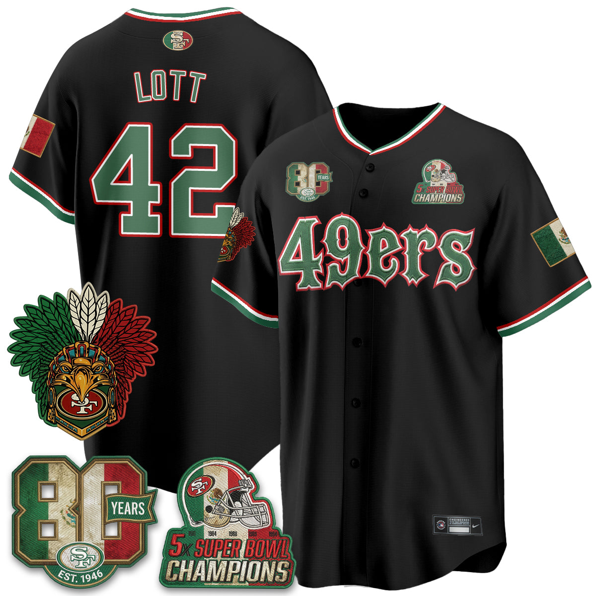 San Francisco 49ers Mexico Edition Baseball Vapor Jersey - Stitched