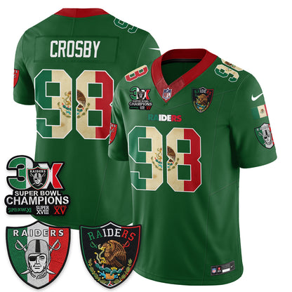 Las Vegas Raiders 3X Champs Mexico Edition Vapor Jersey - Stitched