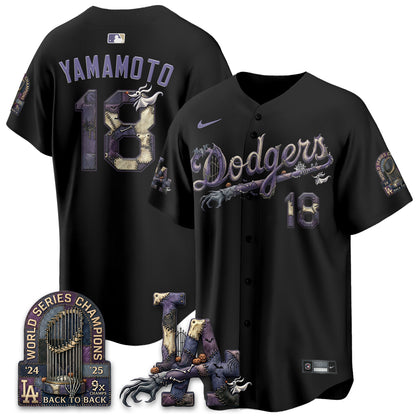 Los Angeles Dodgers Nightmare Edition Vapor Jersey - Printed