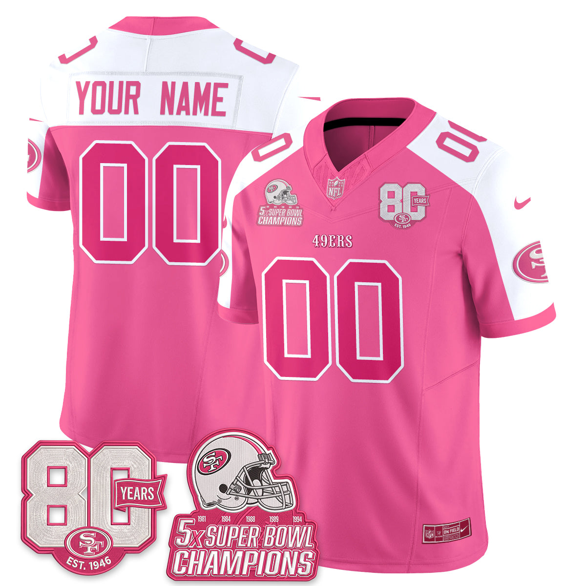 San Francisco 49ers Pink Edition Vapor Custom Jersey - Stitched