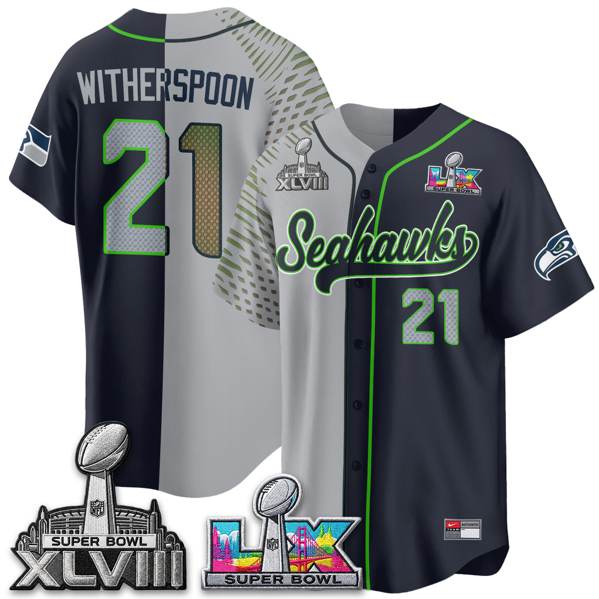 Seattle Seahawks S.Bowl Champs Split Baseball Vapor Jersey V2- Stitched