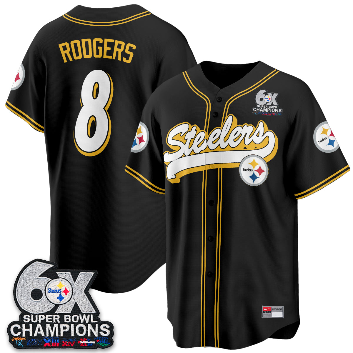 Pittsburgh Steelers 6x SBowl Baseball Vapor Jersey - Stitched