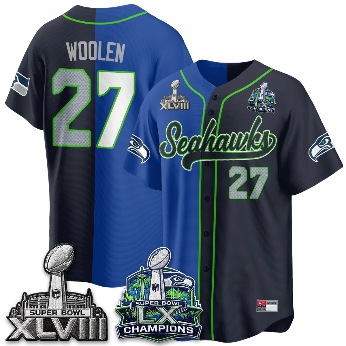Seattle Seahawks S.Bowl Champs Split Baseball Vapor Jersey V1- Stitched