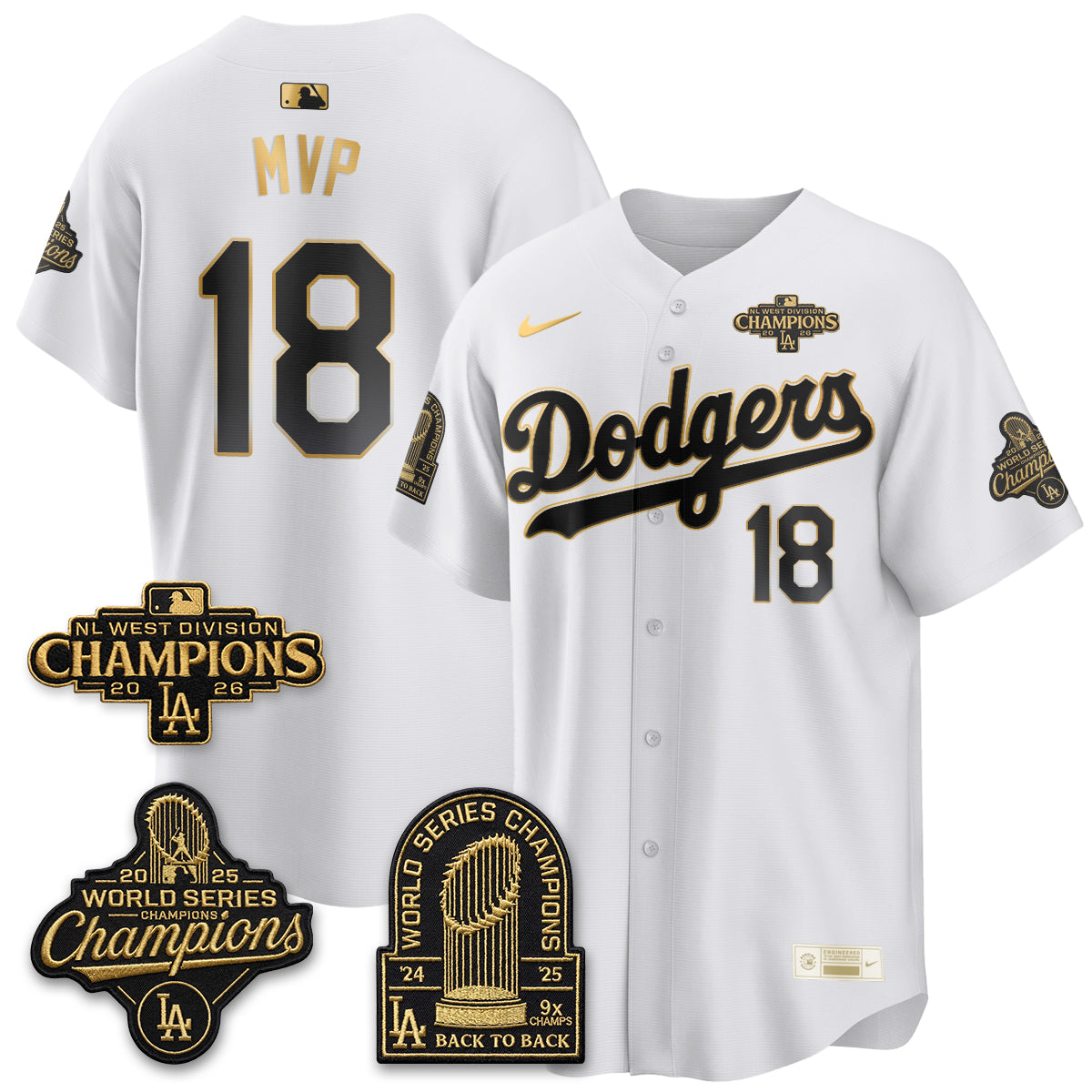 Los Angeles Dodgers 2026 NL West Champs Gold Vapor Jersey- Stitched