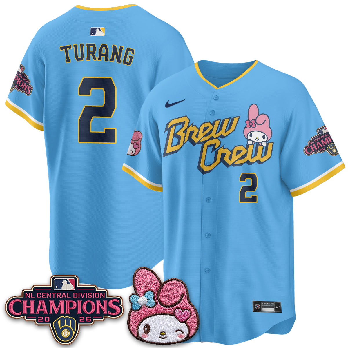 Milwaukee Brewers NL Central Champs x Pink Sanrio Friend  Vapor Jersey - Stitched